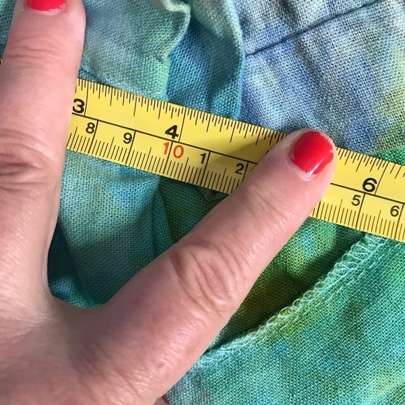 Hand tie dyed shorts rayon linen L ocean colors green blue yellow - Picture 10 of 10